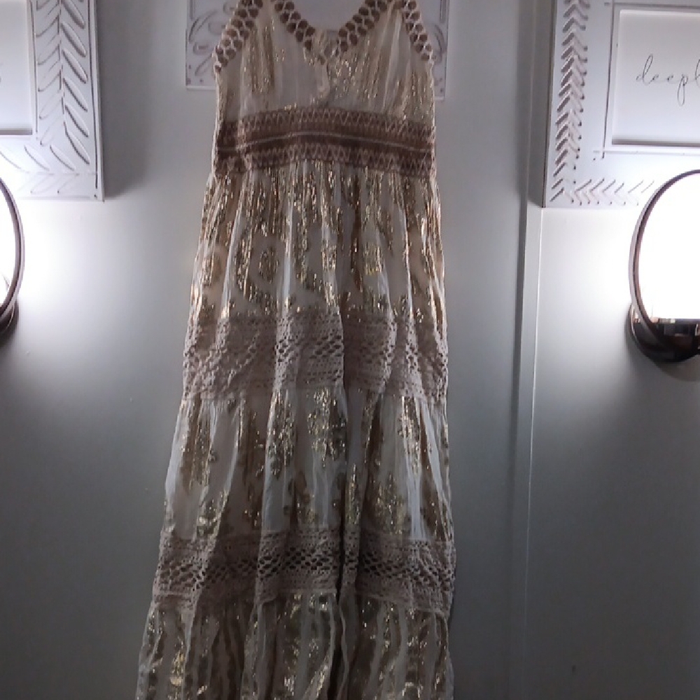 Elegant Cream and Gold Maxi Dress